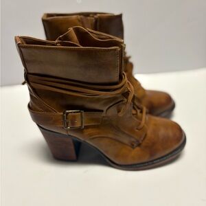 Celebrity Pink Brown Leather Ankle Boots 8M